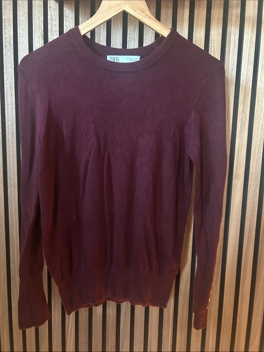 Zara Women's Deep Burgundy Crewneck Sweater Large